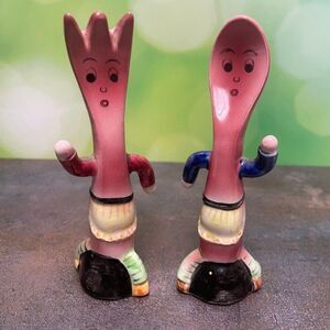Vintage 1950s Artmark Anthropomorphic Fork & Spoon Salt & Pepper Set  Fork/Spoon
